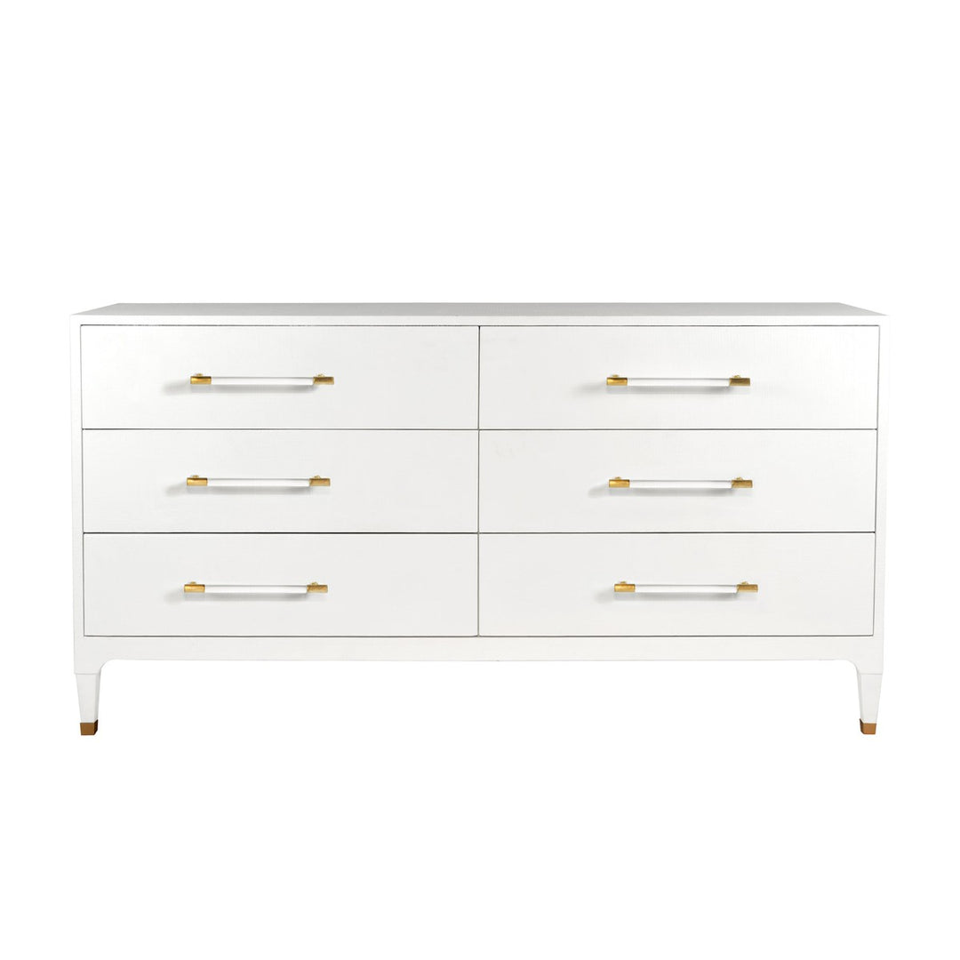 Maren - Six Drawer Chest In Textured White Linen With Antique Brass And Acrylic Hardware