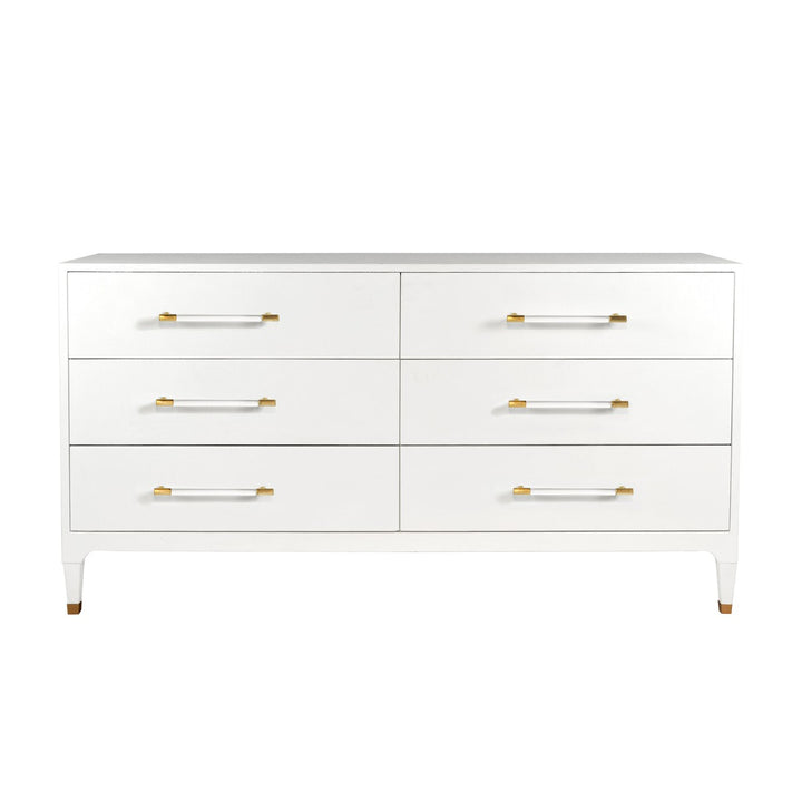 Maren - Six Drawer Chest In Textured White Linen With Antique Brass And Acrylic Hardware