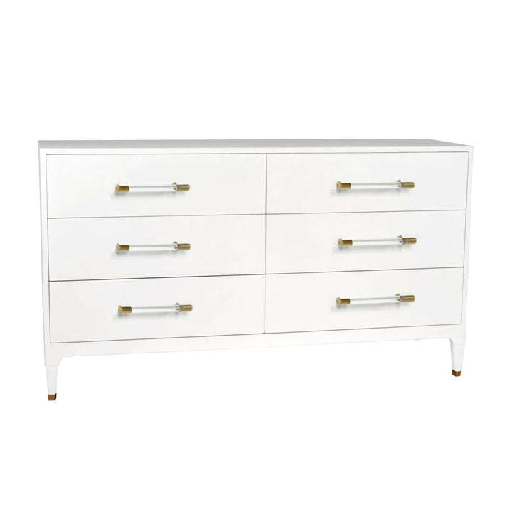 Maren - Six Drawer Chest In Textured White Linen With Antique Brass And Acrylic Hardware