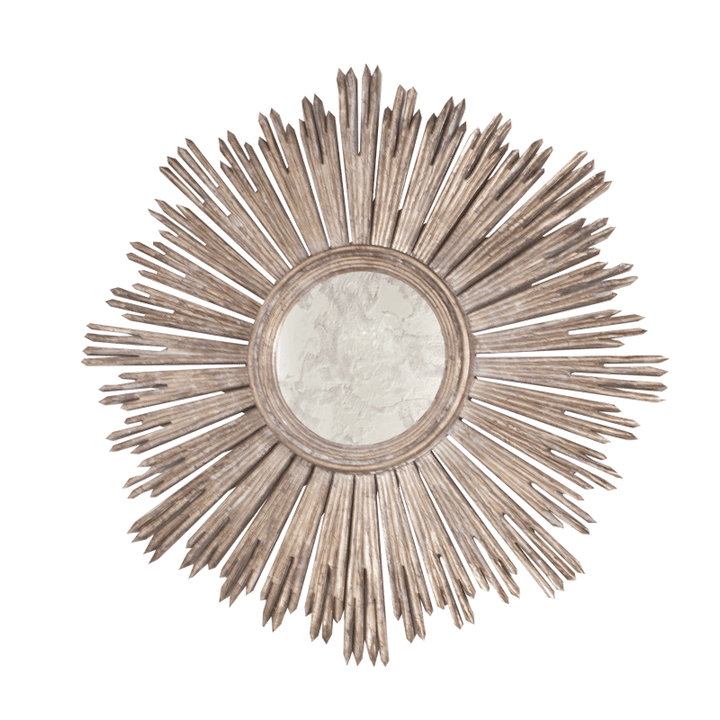 Margeaux, shown in antiqued silver and warm gray-beige with wood or composite frame, mirror glass, and wall-mounting mirror.