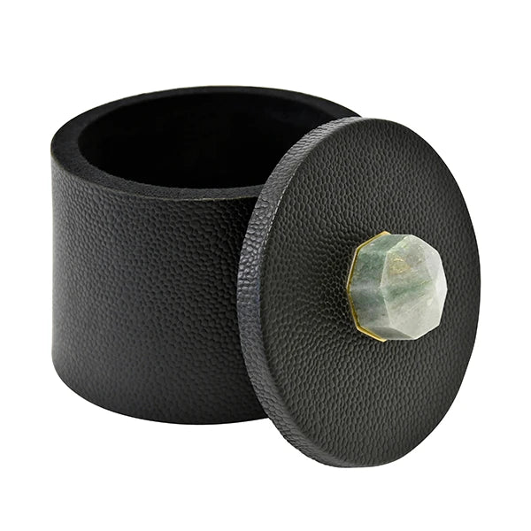 Marlene Round Black Faux Leather Container