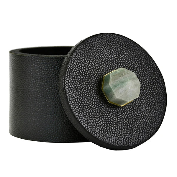 Marlene Round Black Faux Leather Container