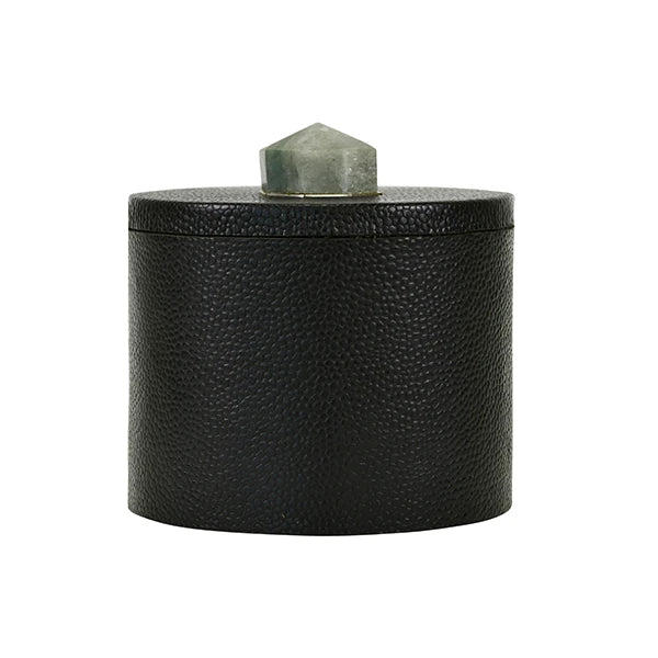 Marlene Round Black Faux Leather Container
