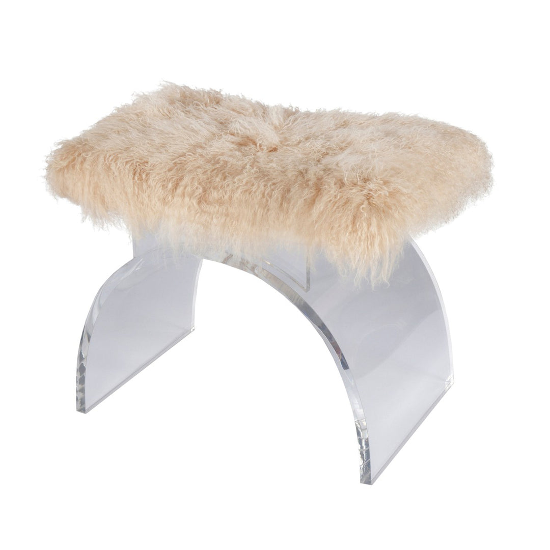 Marlowe - Lucite Arched Stool With Natural Mongolian Fur Cushion