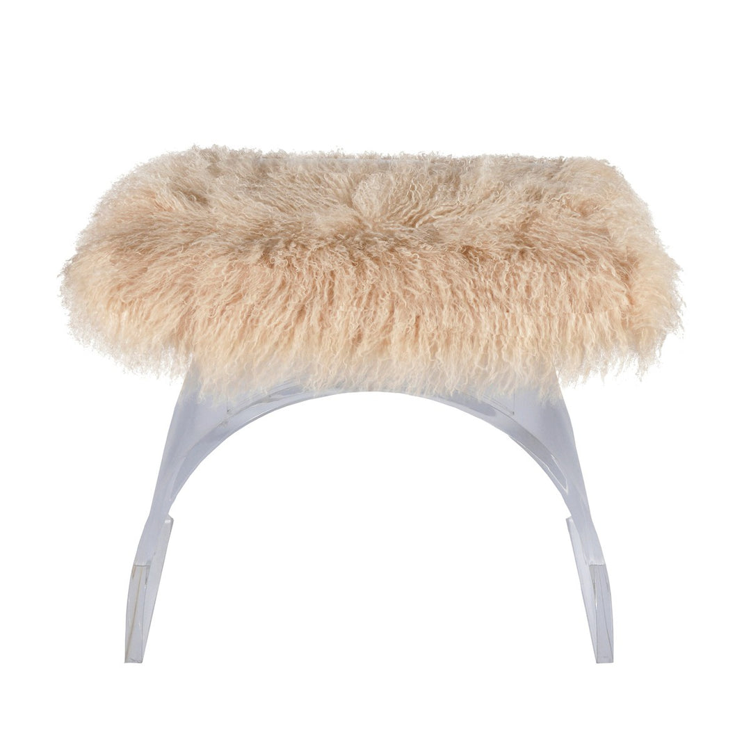 Marlowe - Lucite Arched Stool With Natural Mongolian Fur Cushion