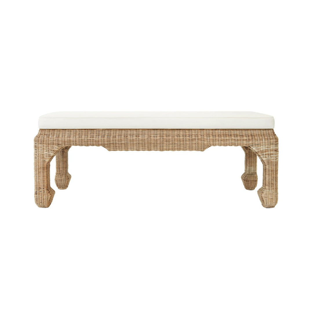 Massey - Ming Style Bench In Woven Rattan With Ivory Linen Cushion