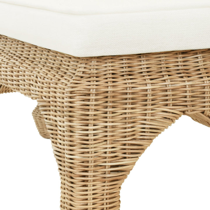 Massey - Ming Style Bench In Woven Rattan With Ivory Linen Cushion