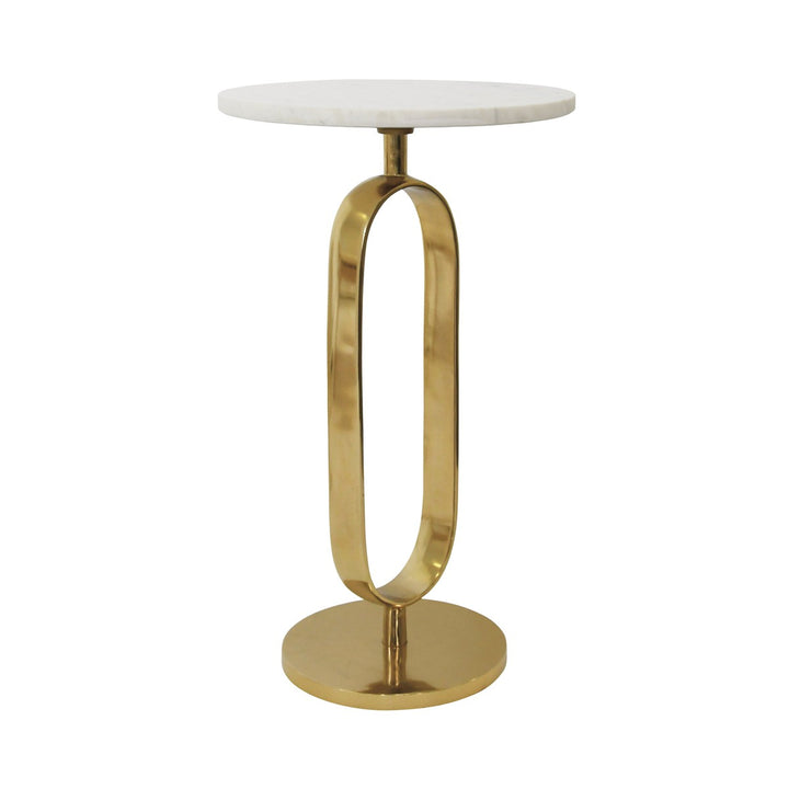 Maura - Round Side Table With Brass Racetrack Detail Base And White Marble Top