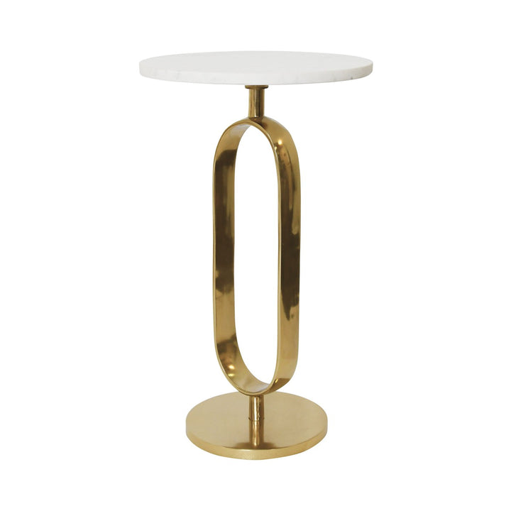 Maura - Round Side Table With Brass Racetrack Detail Base And White Marble Top