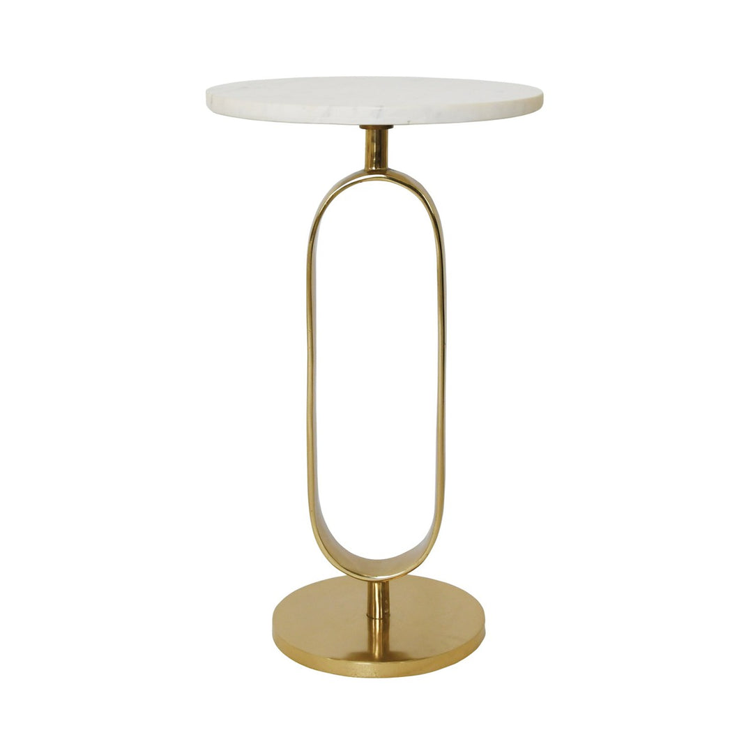 Maura - Round Side Table With Brass Racetrack Detail Base And White Marble Top