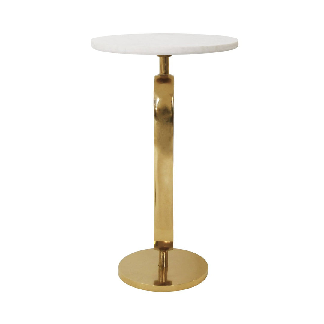 Maura - Round Side Table With Brass Racetrack Detail Base And White Marble Top