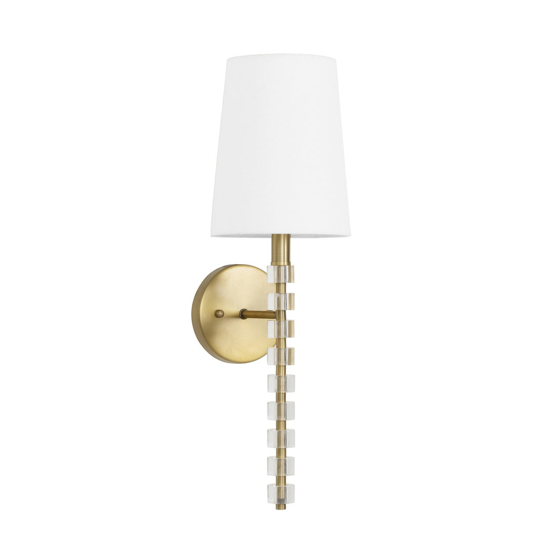 Maxine - One Light Sconce In Acrylic And Brushed Brass With White Linen Shade