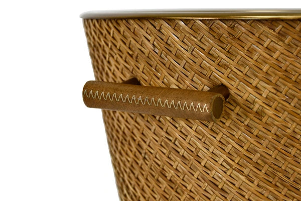 Max Small Woven Rattan Wine Cooler In Burnished Brass