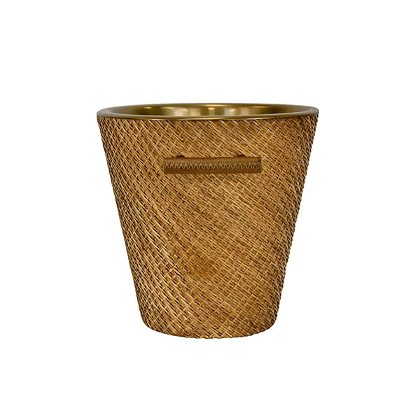 Max Small Woven Rattan Wine Cooler In Burnished Brass