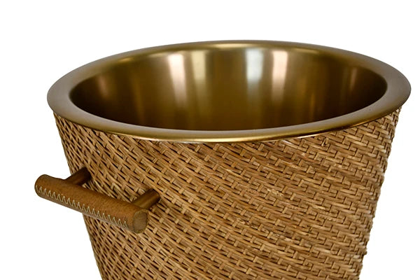 Max Small Woven Rattan Wine Cooler In Burnished Brass