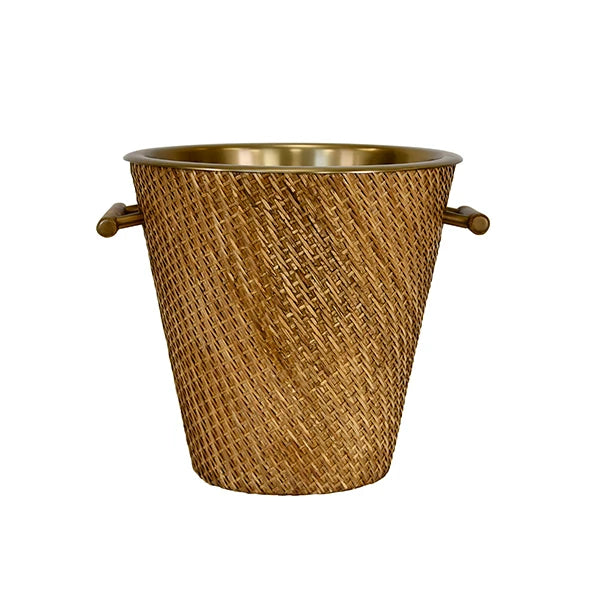 Max Small Woven Rattan Wine Cooler In Burnished Brass