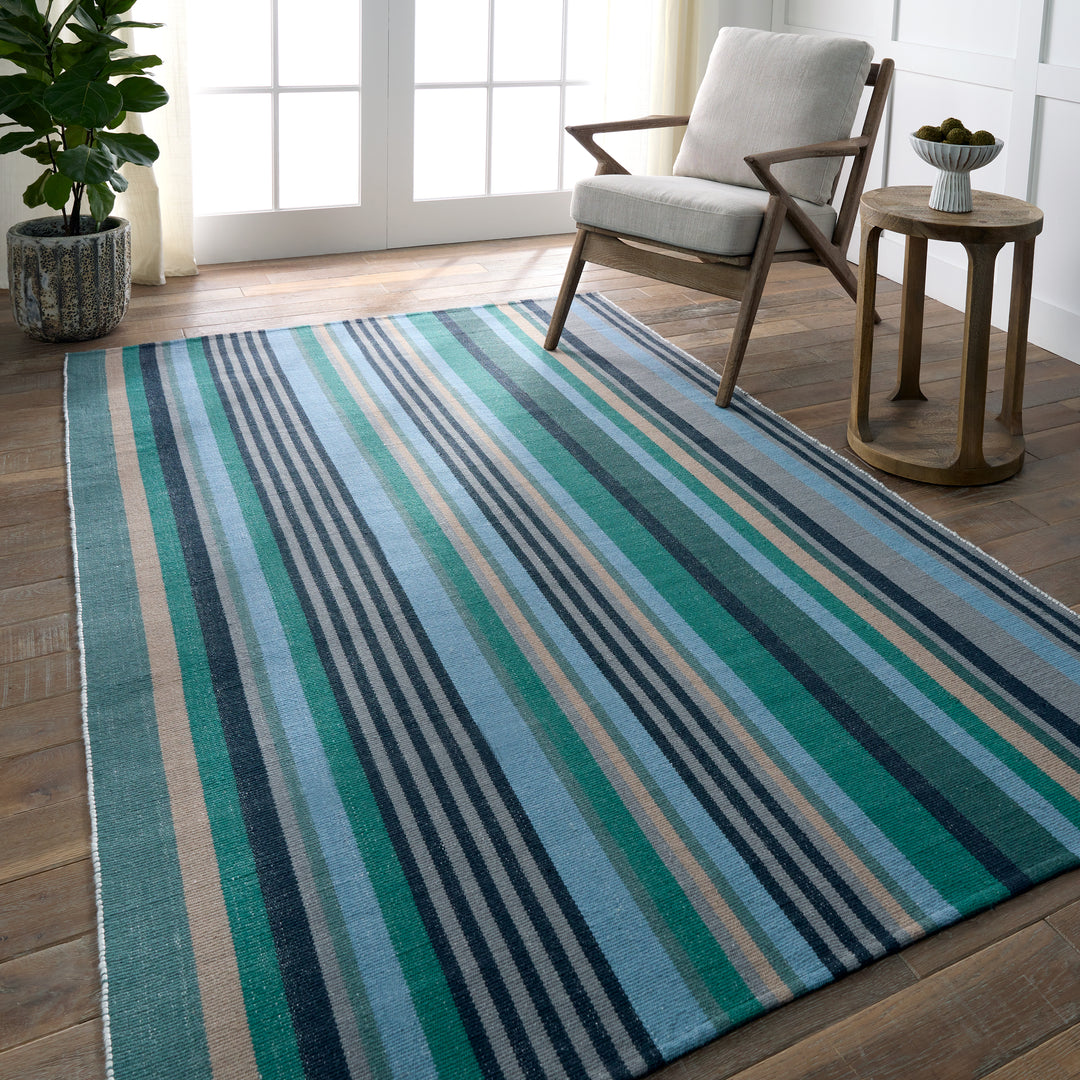 Vibe by Jaipur Living Sergio Handmade Striped Teal/Blue Area Rug (8'X10')