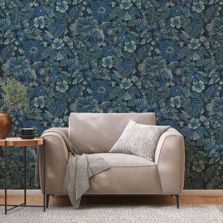 Metallic Bloom Peel And Stick Wallpaper-Tempaper & Co.-Tempaper-MB15084-Wall PaperBeautiful Blue-3-France and Son