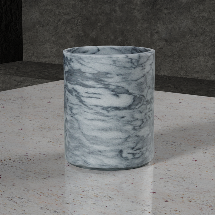 Harmonia Collection Bin with Liner-FABLER-MC-BA03-6BG-DecorBlack & Gold Marble-Honed Finish-2-France and Son