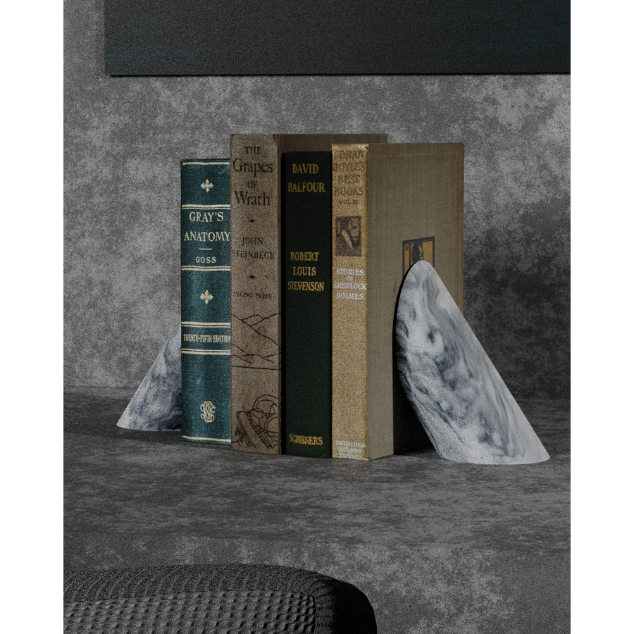 Crown Collection Fog Gray Marble Bookends-FABLER-MC-BE35-CG-Bookends-1-France and Son