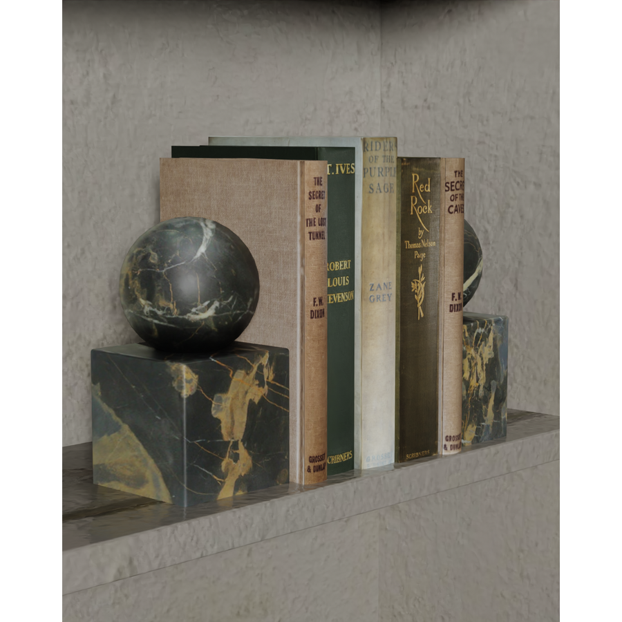 Orion Collection Smooth Finish Sphere on Block Bookends-FABLER-MC-BE54-BG-BookendsBlack & Gold Marble-1-France and Son