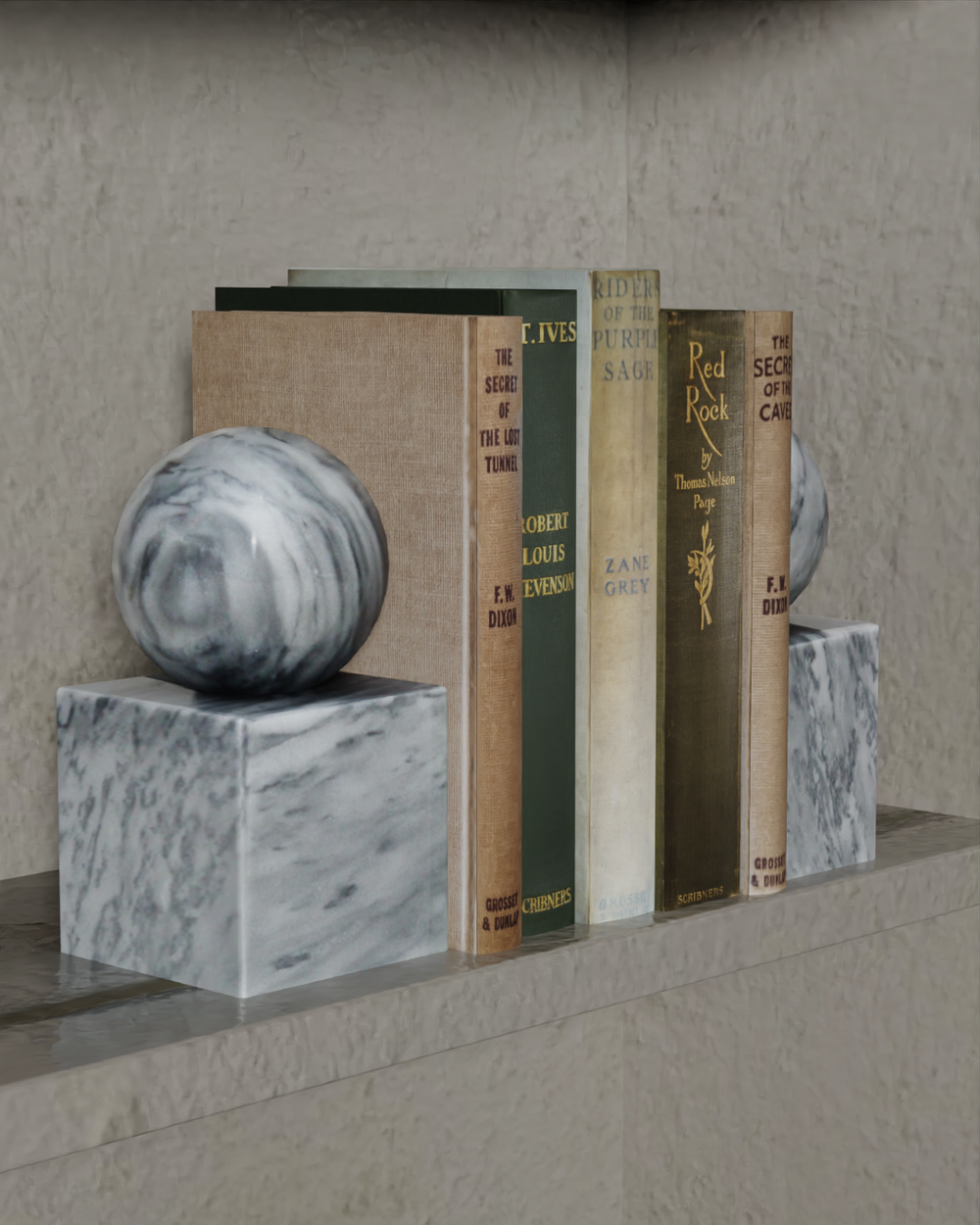 Orion Collection Smooth Finish Sphere on Block Bookends-FABLER-MC-BE54-BG-BookendsBlack & Gold Marble-2-France and Son