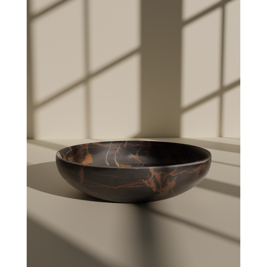 Flora Collection Ebony & Gold 12" Stone Bowl-FABLER-MC-BW30-BG-Bowls-1-France and Son