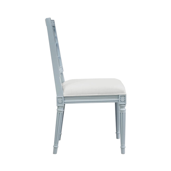 Mckay - Coral Motif Back Dining Chair With White Linen Seat In Matte Light Blue Lacquer