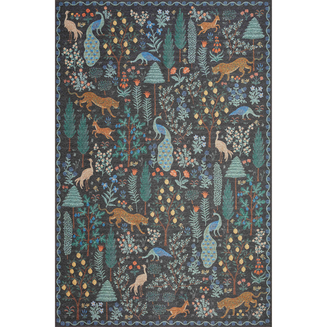 Rifle Paper Co. x Loloi Menagerie Black 5'-0" x 5'-0" Round Area Rug