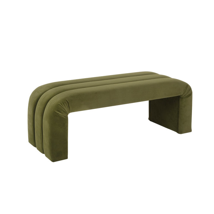 Mercer - Horizontal Channeled Bench In Olive Green Velvet