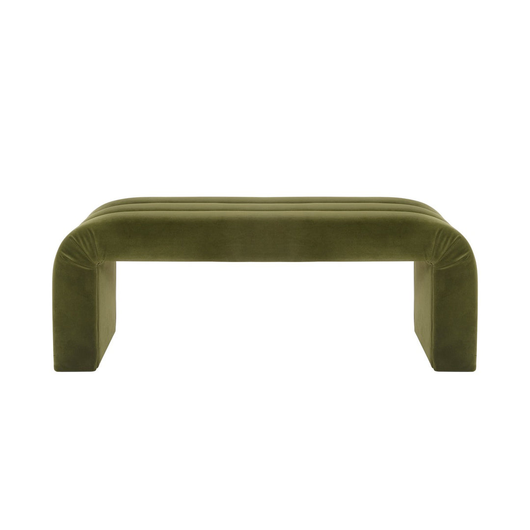 Mercer - Horizontal Channeled Bench In Olive Green Velvet