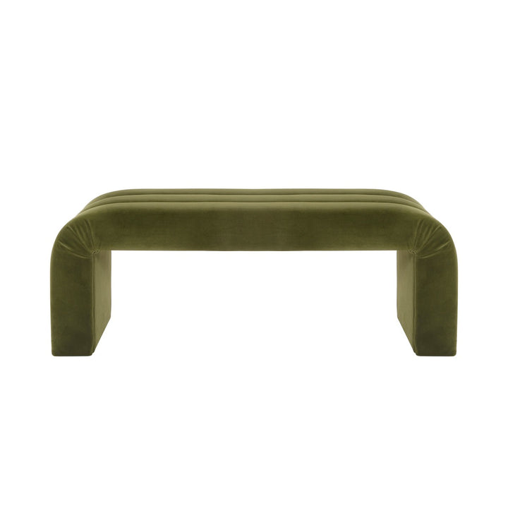 Mercer - Horizontal Channeled Bench In Olive Green Velvet