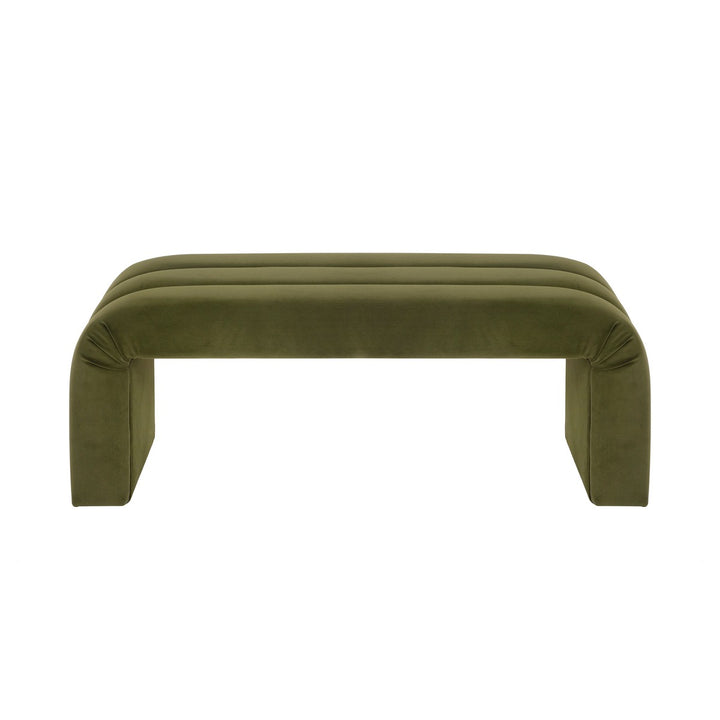 Mercer - Horizontal Channeled Bench In Olive Green Velvet