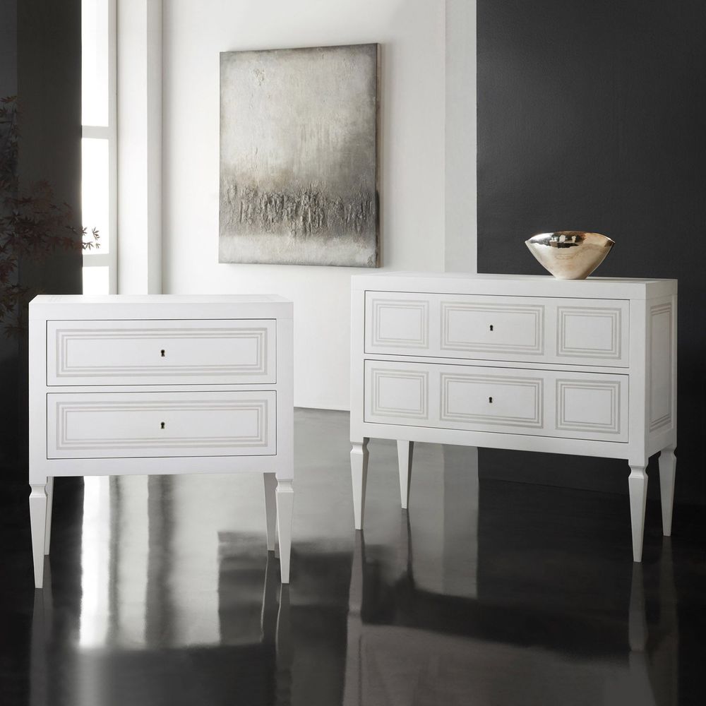 Nightstands Milan Bedside Table - White Linen with Grey Accent