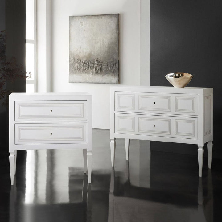 Nightstands Milan Bedside Table - White Linen with Grey Accent