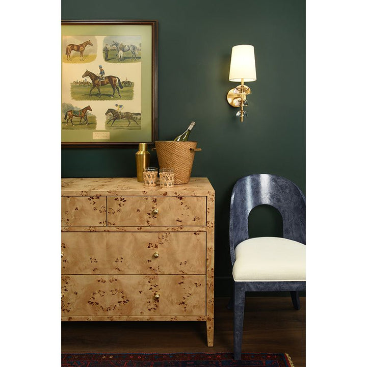 Cabinets & Curios Michelle Four Drawer Chest In Burl Wood With Glass Top