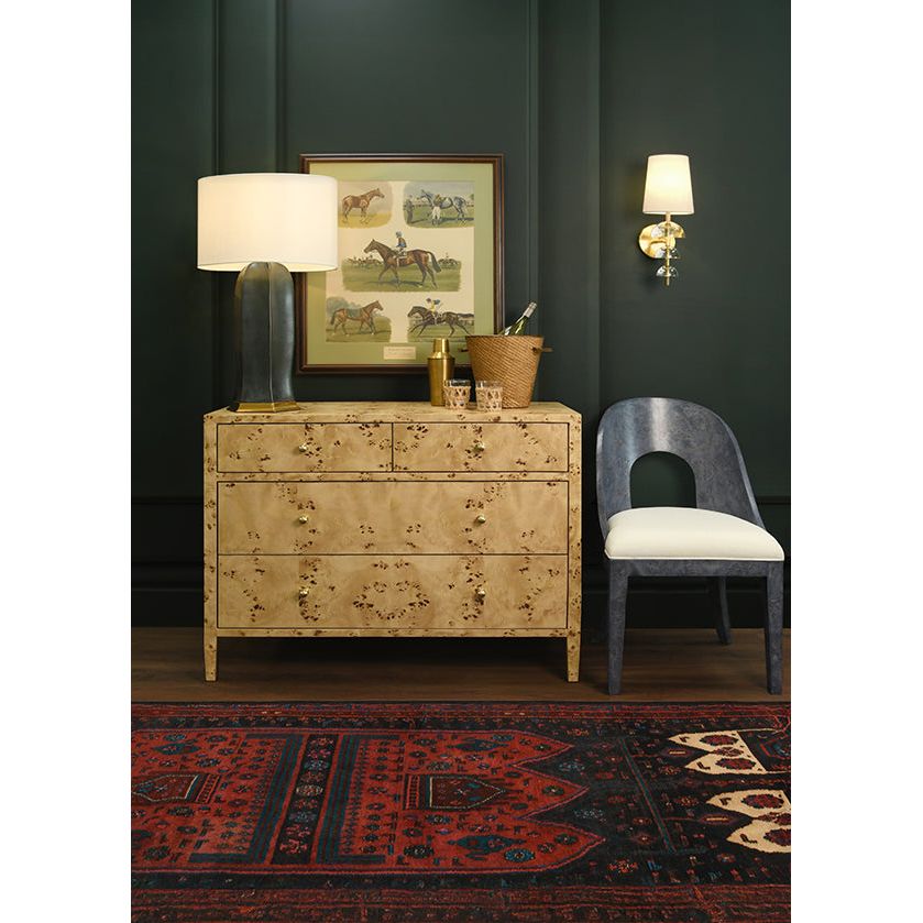 Cabinets & Curios Michelle Four Drawer Chest In Burl Wood With Glass Top