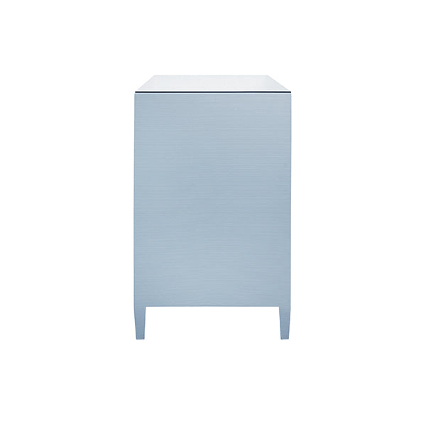 Michelle Four Drawer Chest In Textured Light Blue Linen With Glass Top