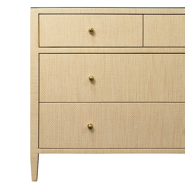 Michelle Four Drawer Chest In Natural Grasscloth With Glass Top