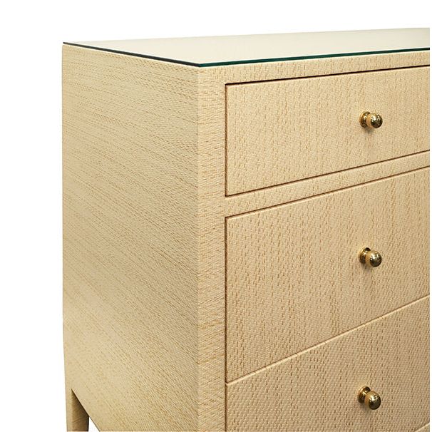 Michelle Four Drawer Chest In Natural Grasscloth With Glass Top