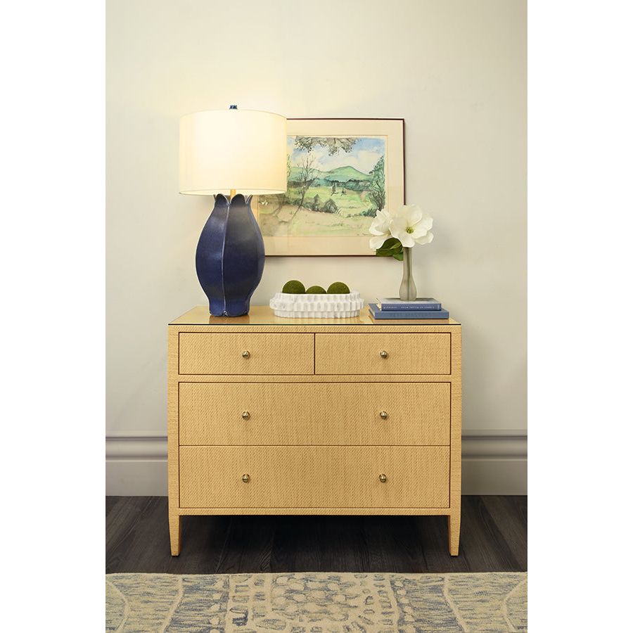 Cabinets & Curios Michelle Four Drawer Chest In Natural Grasscloth With Glass Top