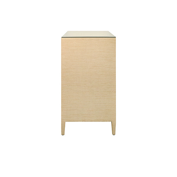 Michelle Four Drawer Chest In Natural Grasscloth With Glass Top