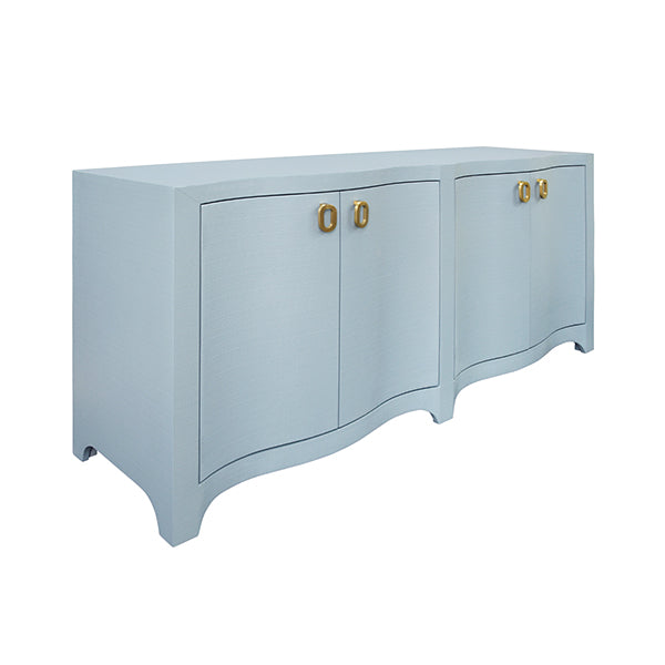 Sideboards & Credenzas Miffy Curved Front Four Door Buffet In Textured Light Blue Linen