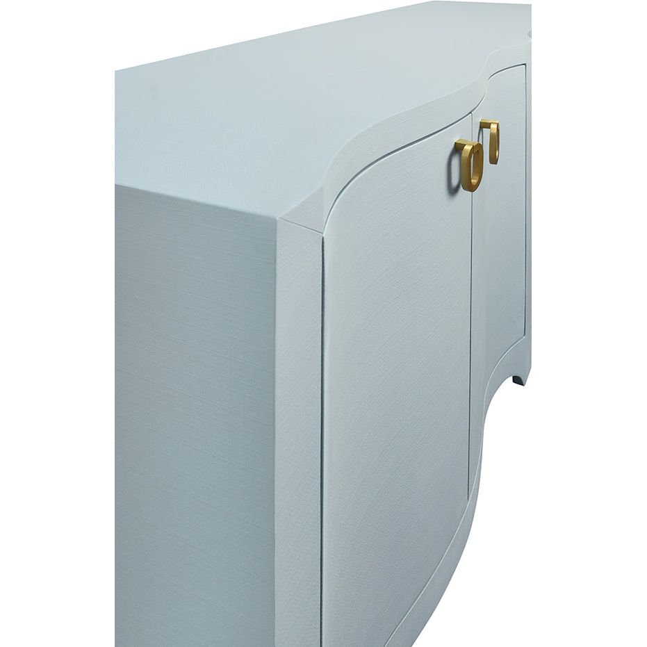 Sideboards & Credenzas Miffy Curved Front Four Door Buffet In Textured Light Blue Linen