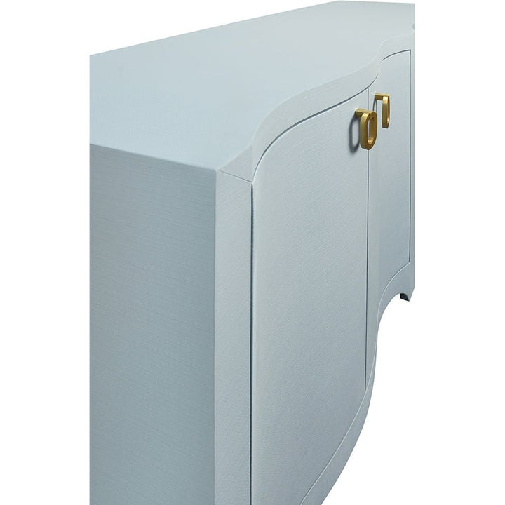 Sideboards & Credenzas Miffy Curved Front Four Door Buffet In Textured Light Blue Linen
