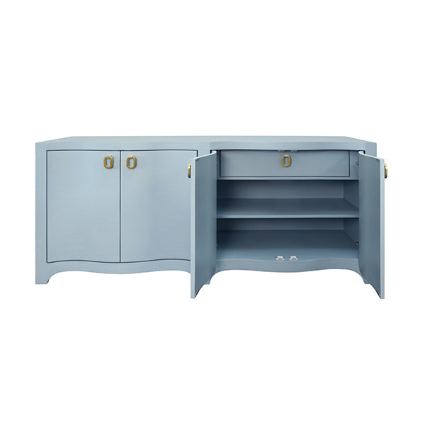 Sideboards & Credenzas Miffy Curved Front Four Door Buffet In Textured Light Blue Linen