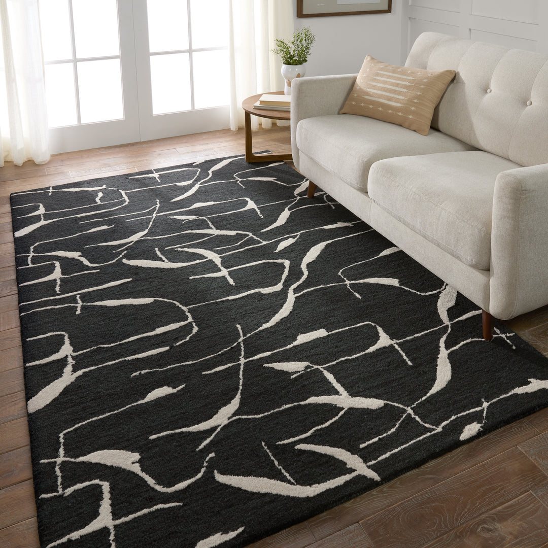 Nikki Chu by Jaipur Living Noir Handmade Abstract Black/ White Area Rug (18"X18")