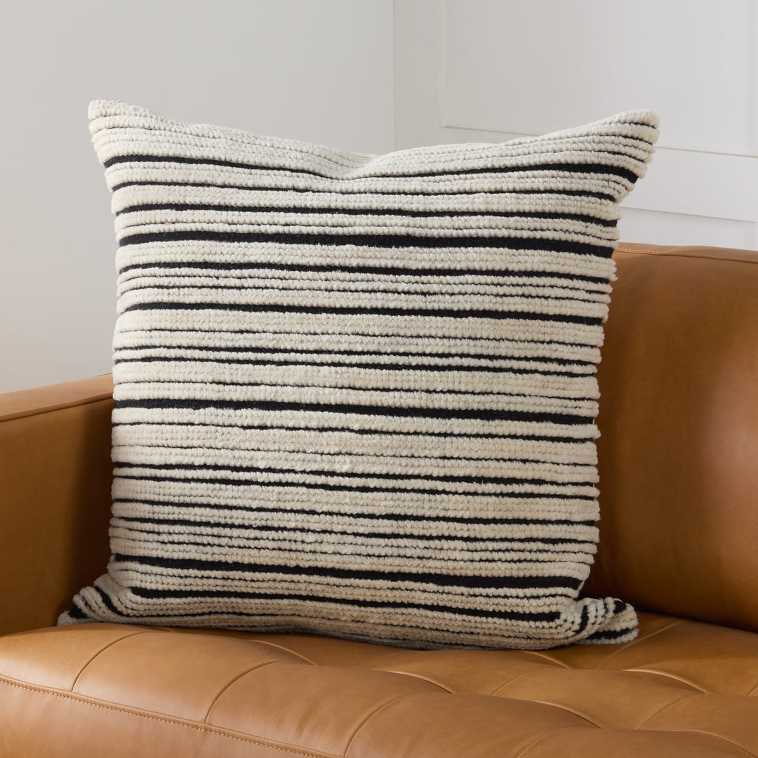 Designer Edit Dayton Striped Black/ Cream Down Pillow (24" Square)