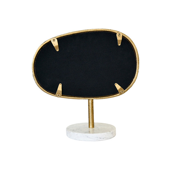Decorative Objects Iron Tabletop Mirror In Aged Gold Finish On White & Grey Marble Base