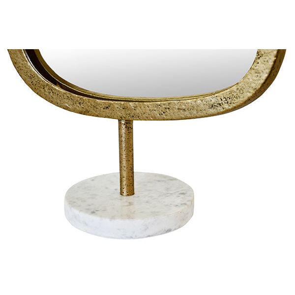 Decorative Objects Iron Tabletop Mirror In Aged Gold Finish On White & Grey Marble Base